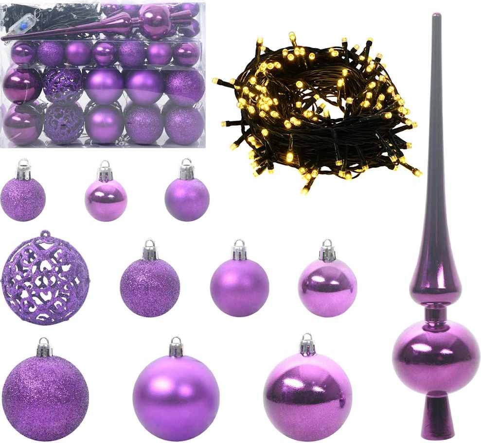 vidaXL Weihnachtskugel-Set mit 150 LEDs 61 pcs Lila Kunststoff