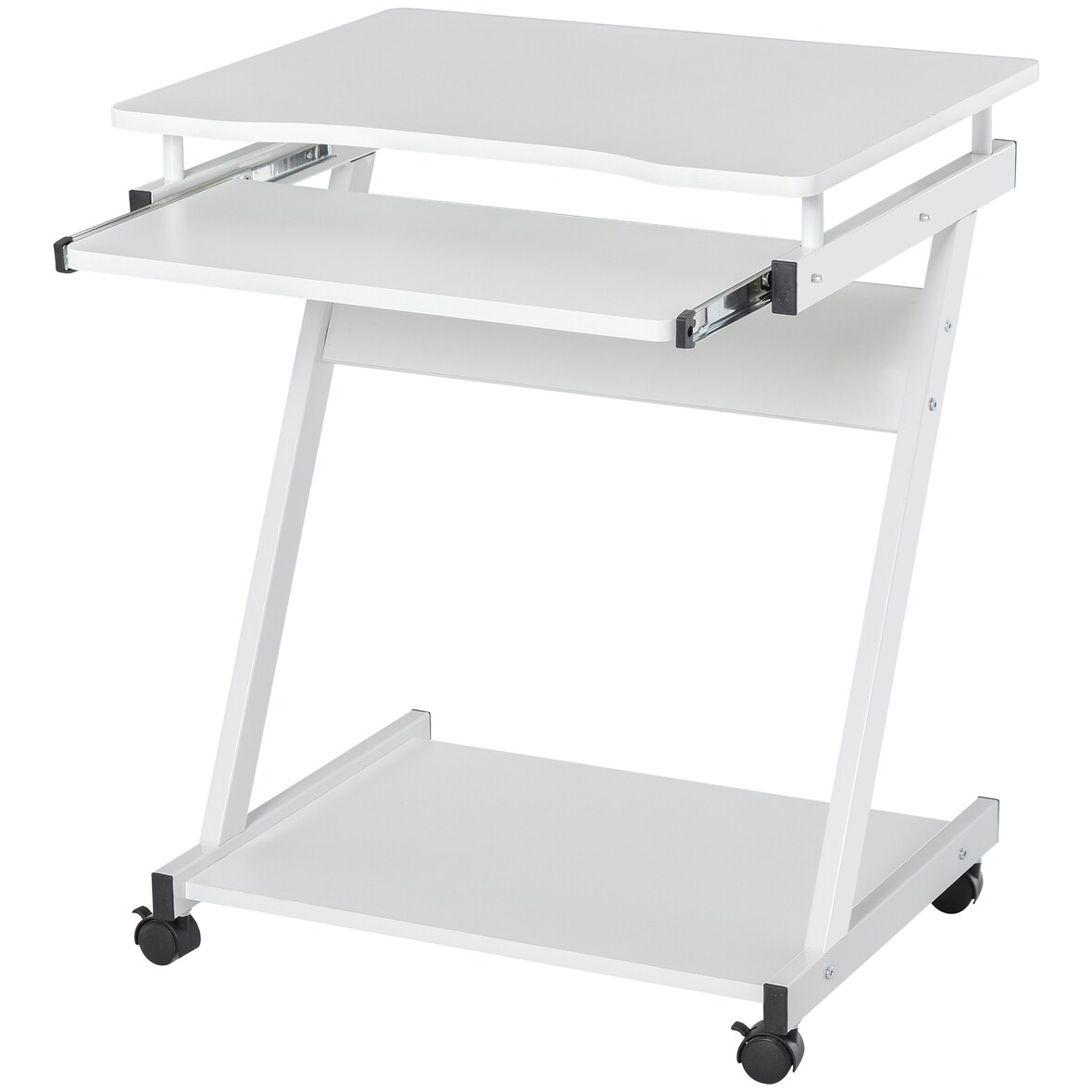 Tavolo Scrivania Porta PC Piano Tastiera a Scomparsa e 4 Ruote, Bianco