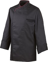 thumbnail of 212 - Kochjacke langarm, mit Druckknöpfen, Fb. schwarz, mit farbiger Paspel : bordeaux 65% Polyester 35%Baumwolle 220 g/m² 3XL