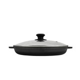 thumbnail of Ø28cm Grillpfanne aus Gusseisen Bräter mit Glasdeckel Schmortopf zwei Griffe Servierpfanne Grill