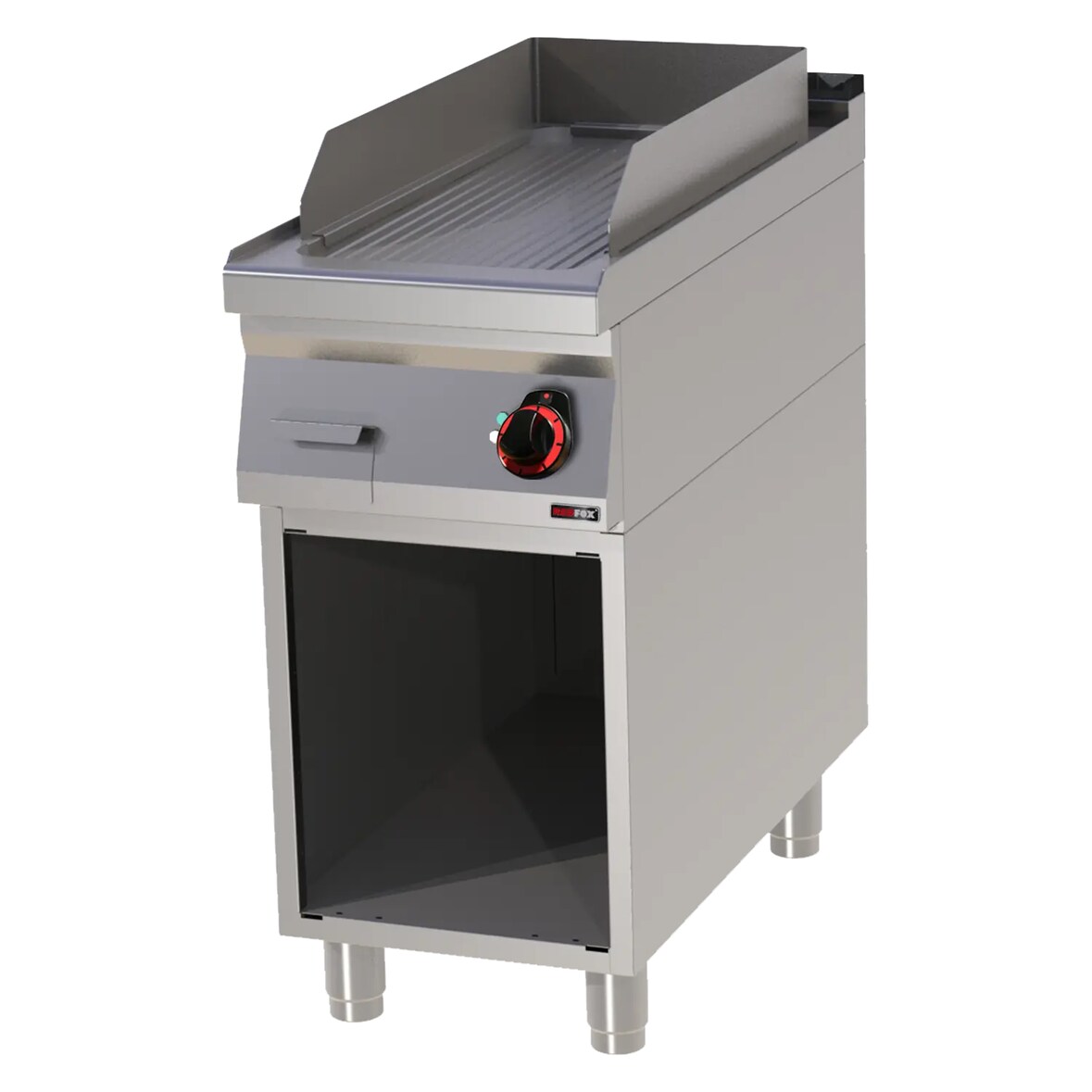 Gastro Elektro-Griddleplatte Standgerät mit Unterbau Grillplatte Bratplatte aus Stahl/gerillt 400x900x900 mm Edelstahl 6 kW