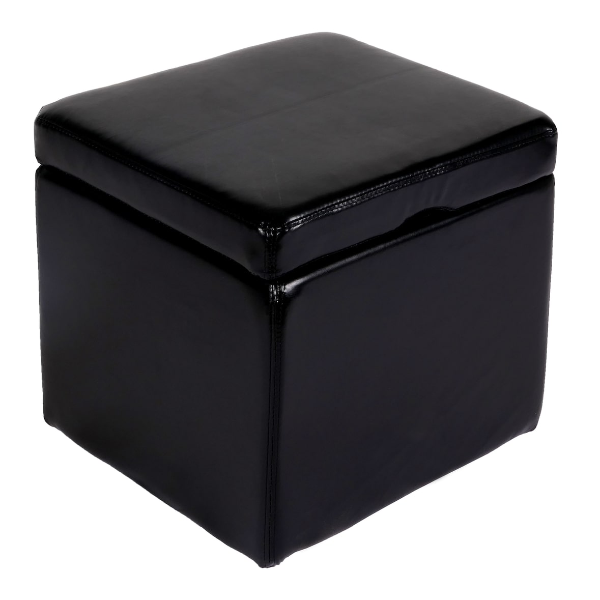 Hocker Sitzwürfel Sitzhocker Aufbewahrungsbox Onex, mit Deckel, Leder + Kunstleder, 45x44x44cm FSC® ~ schwarz