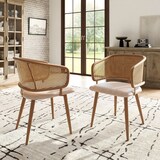 thumbnail of Esszimmerstuhl Set 4 Rattan Rückenlehne PU Leder Sitzkissen Beige+Braun 51x47x79 cm rutschfeste Füße Metallbeine Holzoptik