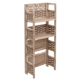 thumbnail of Estantería HWC-K86, estantería de pie para vivir, plegable 4 estantes, madera 110cm ~ marrón, mimbre marrón