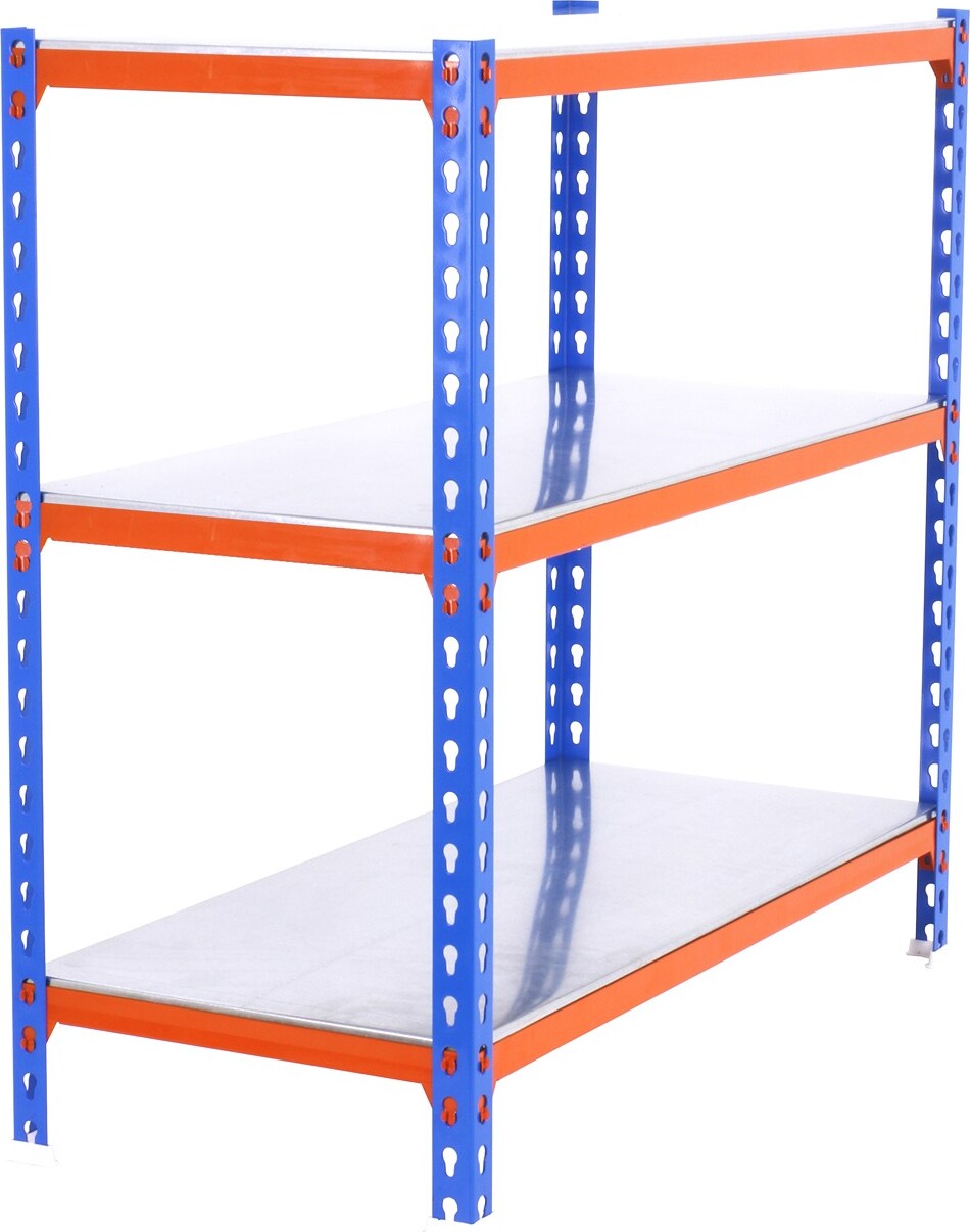 SimonRack Estantería Metálica, 900x1200x500 mm, 3 Alturas, Bandeja Metal, 200 kg de Punto Flexión, Azul/Naranja/Galva - Simonclick