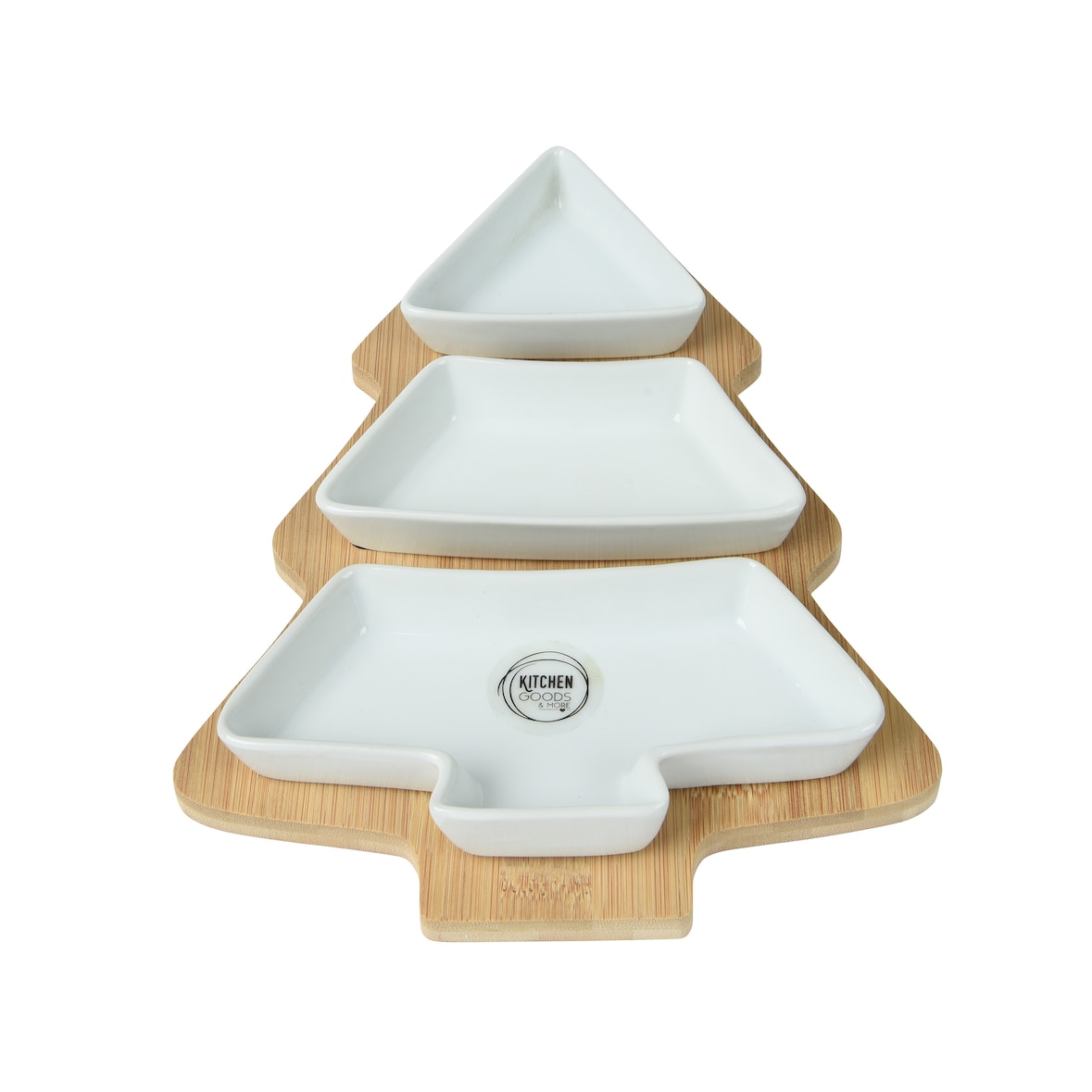 Servierschalen Porzellan mit Holztablett Tannenbaum Form 28x20cm Snackschalen Dipschalen Schalen Set Schälchen Servierplatte Plätzchenteller