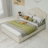 thumbnail of Polsterbett 140x200 mit Komfort-Kopfteil, modern minimalistisches Design, stabiler Rahmen, langlebige Konstruktion, hochwertiges Stoffbett Beige