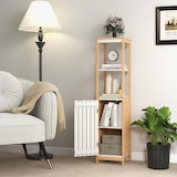 thumbnail of COSTWAY Smalle badkamerkast, hoge badkamerkast, 30 cm breed met lamellendeur en verstelbare plank, bamboe badkamerkast voor de badkamer