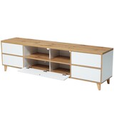 thumbnail of Modernes TV-Gerätemöbel 175x37x51 in Weiß & Holz mit Stauraum, 4 Türen und praktischen Fächern für Mediengeräte