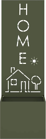 Ein grüner Behälter mit einer Silhouette von Haus und Sonne.