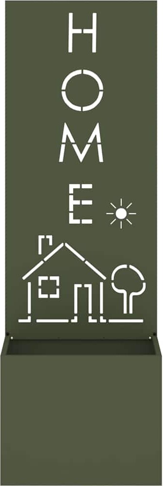 Ein grüner Behälter mit einer Silhouette von Haus und Sonne.