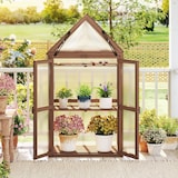 thumbnail of COSTWAY Mini invernadero de marco frío, cama de planta de 3 niveles con techo bisagrado, casa de propagación con 2 puertas
