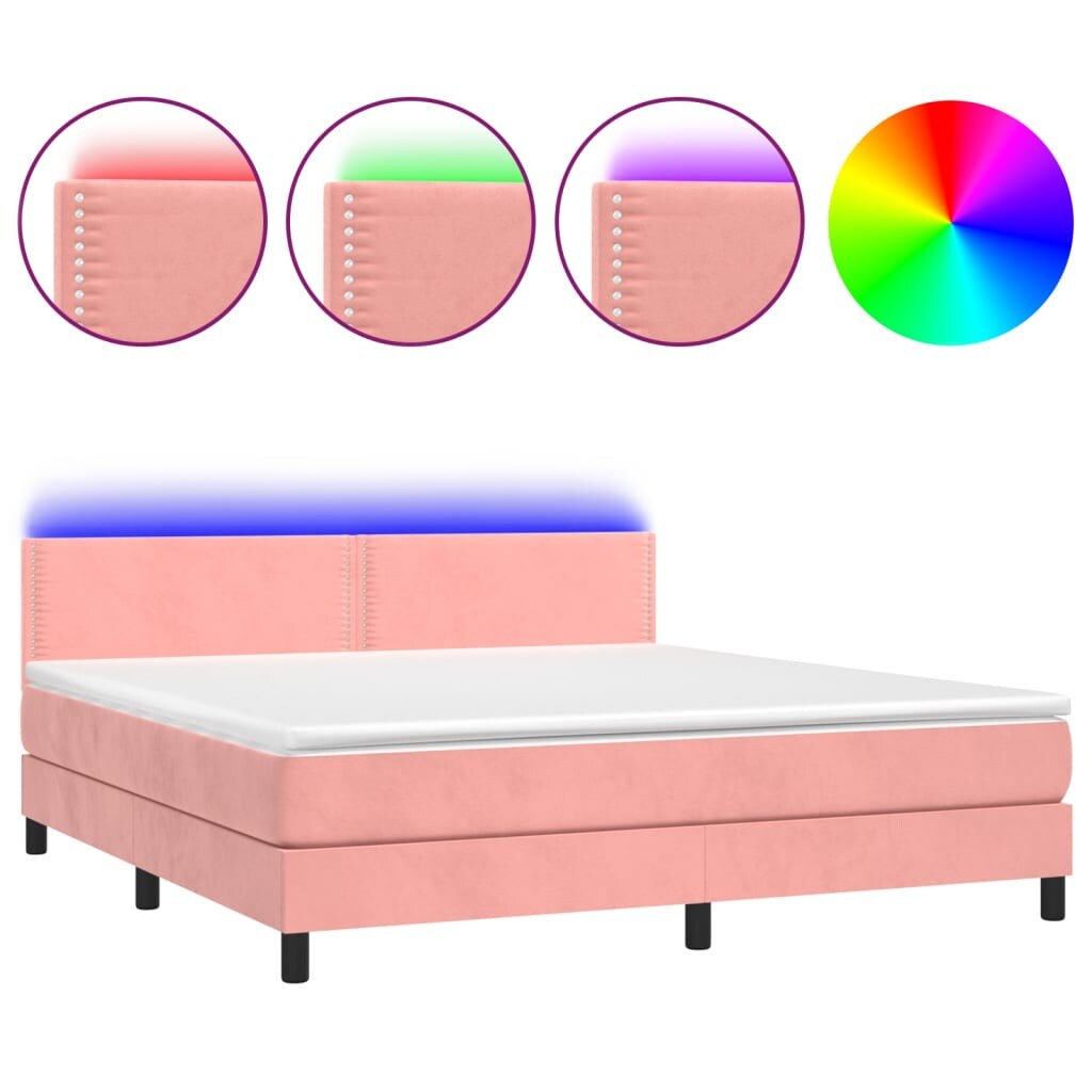 vidaXL Boxspringbett mit Matratze & LED Rosa 180x200 cm Samt