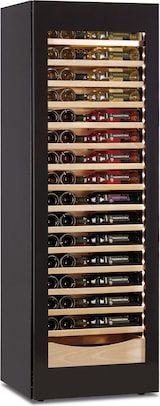 thumbnail of KLIMAITALIA Weinkühlschrank mit unendlicher Glastür. Holzregale und untere Schublade. LED-Beleuchtung. Digitales Thermometer. Modell DW1701T