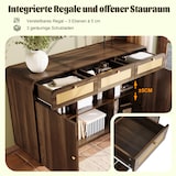 thumbnail of Sideboard Kommode Nussbaum 120x40x85 cm mit Rattanfronten 3 Schubladen 2 Schranktüren offenes Regal höhenverstellbare Böden