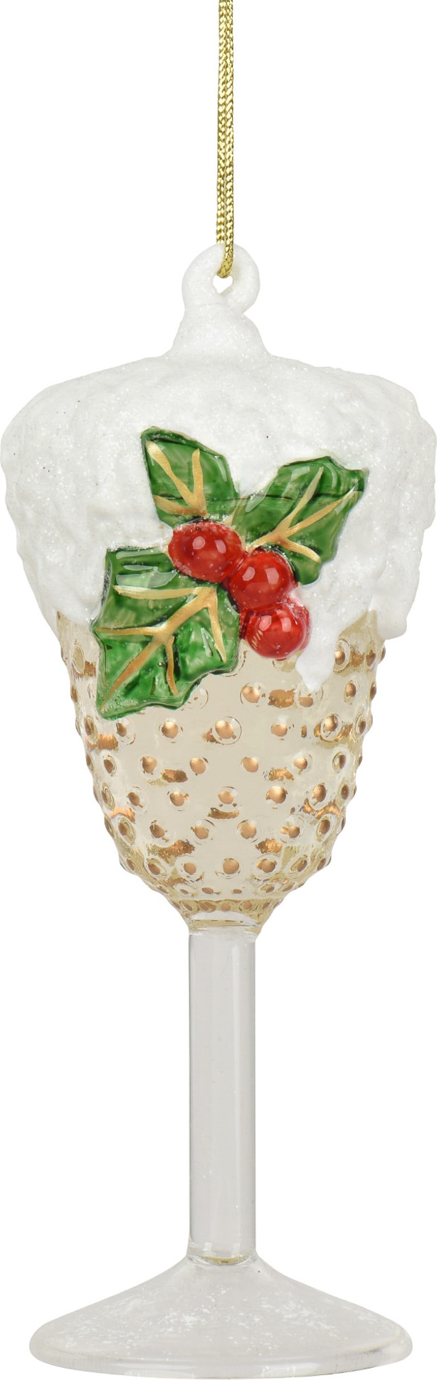 1 Christbaumschmuck Glas 13,5cm Champagnerglas Figur Weihnachtsbaum Anhänger Christbaumanhänger Weihnachtsbaumschmuck Weihnachtsdeko Glasfigur Weiß