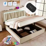 thumbnail of Merax Polsterbett LED Doppelbett mit USB Typ C Ladefunktion und LED-Beleuchtung, Leinen 160x200 (Ohne Matratze) Beige
