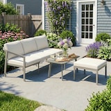 thumbnail of 3-teiliges Gartenmöbel-Set für den Außenbereich mit 3-Sitzer-Sofa, Fußhocker, Couchtisch und Kissen in Braun und Beige