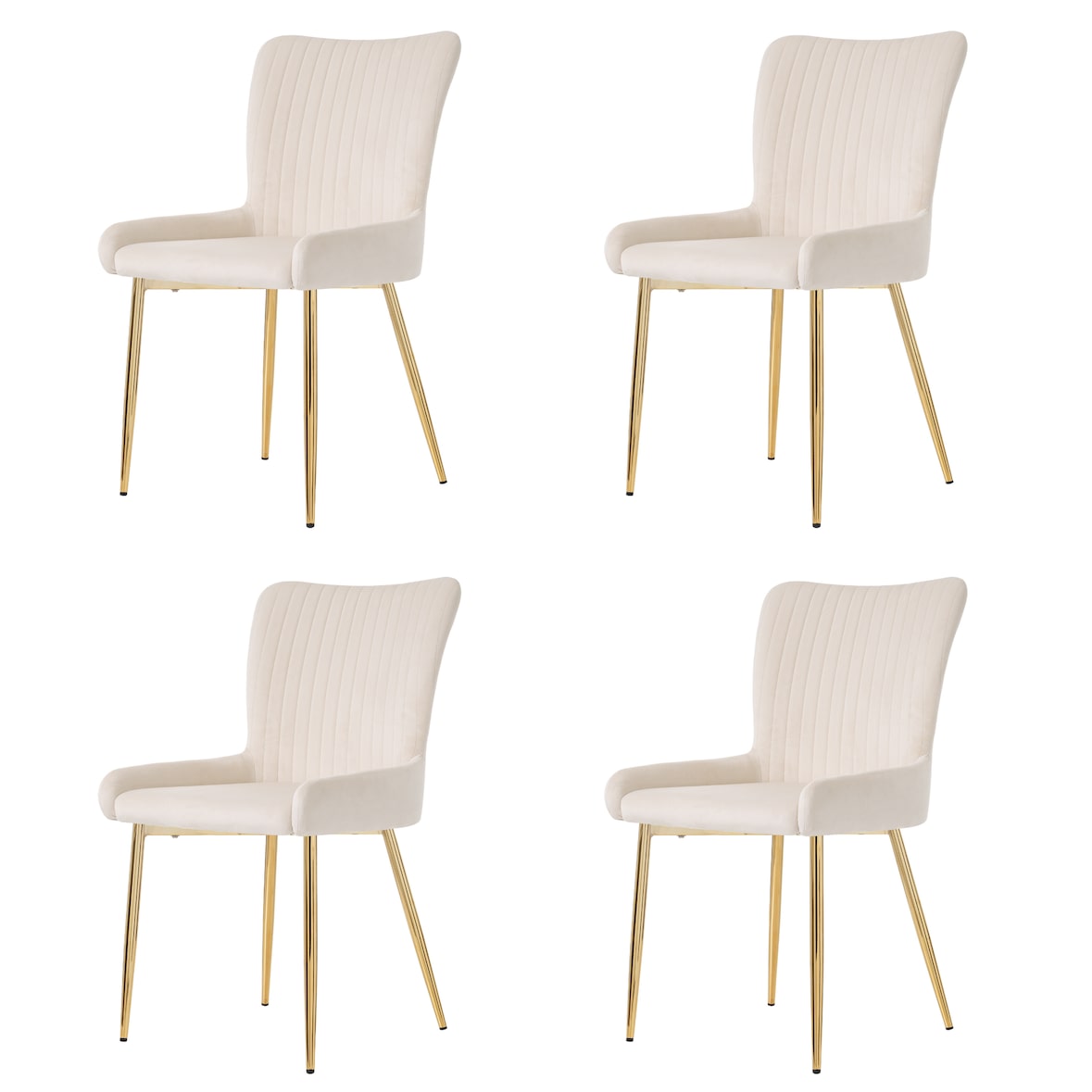 Esszimmerstuhl 4er Set Samt Beige+Gold 85x47x58 cm mit bequemer Rückenlehne, stabilem Metallgestell, vielseitig als Lounge Stuhl nutzbar