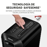 thumbnail of Destructora trituradora de papel Fellowes LX65, uso personal, destruye hasta 10 hojas en partículas 4x40mm, Din P-4, papelera 22 litros/303 hojas