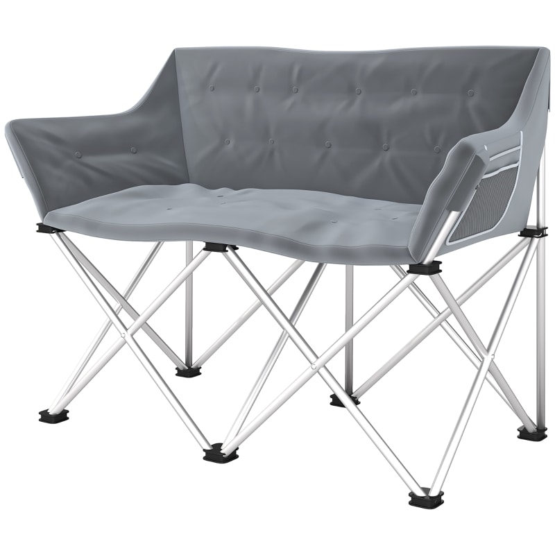 Campingstuhl 2-Sitzer Klappstuhl 120x57x95 cm Grau mit Armlehnen und Seitentaschen bis 240 kg Tragkraft, gepolsterter Sitz, wetterfest