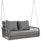 thumbnail of Merax Hollywoodschaukel, Gartenschaukel, Gartenmöbel-Set, Graues Rattan, graues Sitzkissen, 2 Sitze, mit Sitzkissen und Rückenkissen