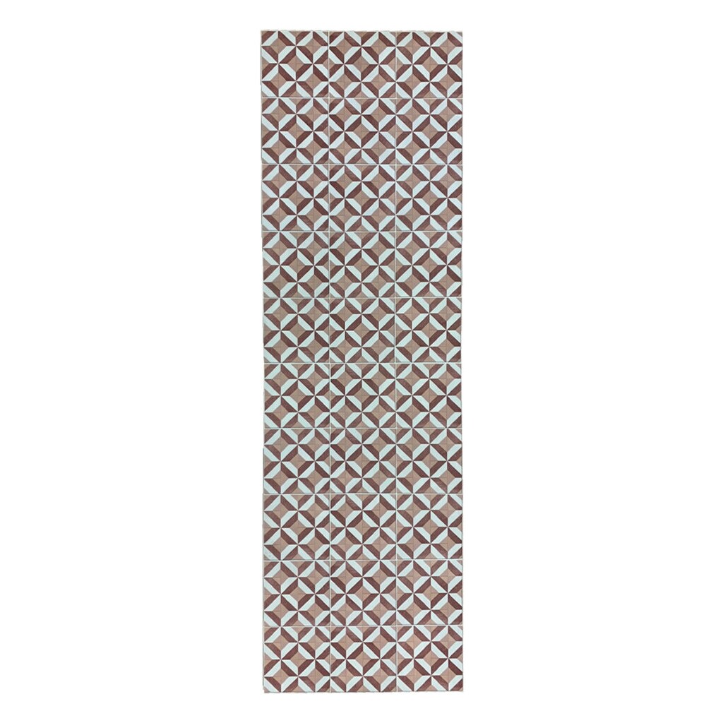 Alfombra Vinil Hidráulica Tobos 01, de rombos color salmón y blanco, para pasillo, salón, cocina, dormitorios,  60x300