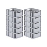thumbnail of PROREGAL 10x Eurobox NextGen Grip mit Scharnierdeckel & roten Verschlüssen | HxBxT 17x30x40cm | 16 Liter | Griffe offen | Glatter Boden