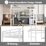 thumbnail of Hochbett 140x200 cm aus Eisenrahmen mit Schreibtisch und Steckdose – funktionales Design und hohe Sicherheit Weiß