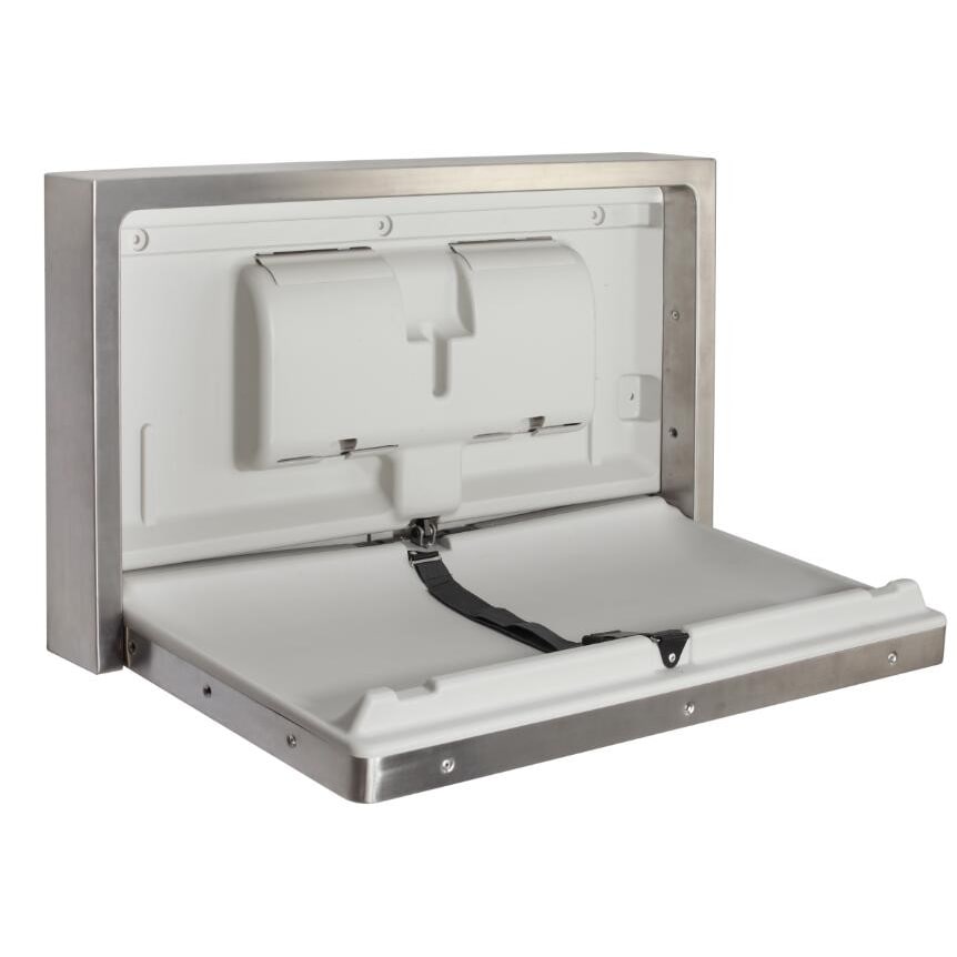 Mesa cambiabebés con compartimientos marca jami. Cambiador de pañales horizontal. acero inox. satin