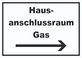 thumbnail of Hausanschlussraum Gas Schild mit Text und Richtungspfeil rechts HAR waagerecht A1 Rückseite selbstklebend
