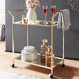 thumbnail of Design Servierwagen Gold 73x78x37 cm Küchenwagen Glas / Metall, Mobiler Beistelltisch, Speisewagen mit Glasplatte, Teewagen Mini Bar auf 4