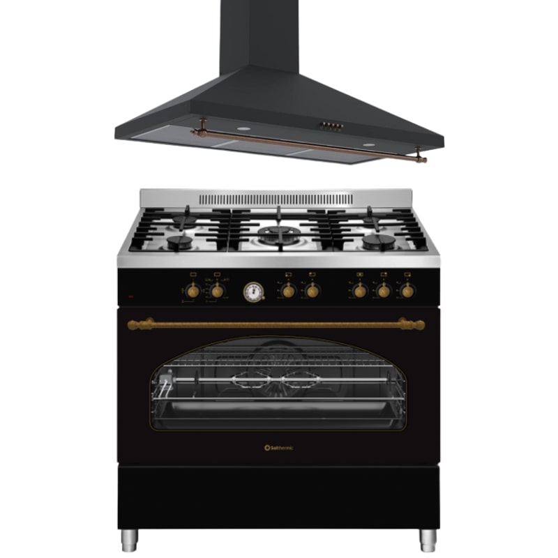 Solthermic Combo Pack Cocina Profesional + Campana Negra Rústica H90pr