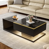 thumbnail of Couchtisch LED 16 Farben, modern, Hochglanz Schwarz, Glasplatte, mit Stauraum 100x50x32,5 cm, eleganter Wohnzimmertisch