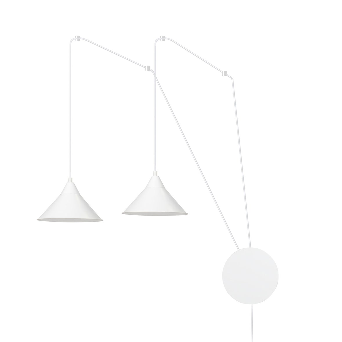 Sospensione Minimal 2 Luci Fujin In Acciao Bianco E Paralume A Cono