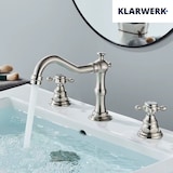 thumbnail of JULIAN | Vintage 3-Loch Badarmatur Silber gebürstet | Premium Retro Edelstahl Wasserhahn Waschbecken | Antike 2-Griff Mischbatterie Hotel Gastronomie