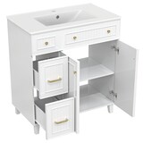 thumbnail of Stehender Badezimmerschrank mit Keramikwaschbecken 90x82x47, Freistehender Waschtisch mit Stauraum, MDF-Platten, weiß