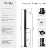 thumbnail of TECTAKE, ducha solar, modelo Orinoco, depósito 40 l, cabezal rotatorio 360°, mezclador, 222x29x47,5 cm, negro/plata