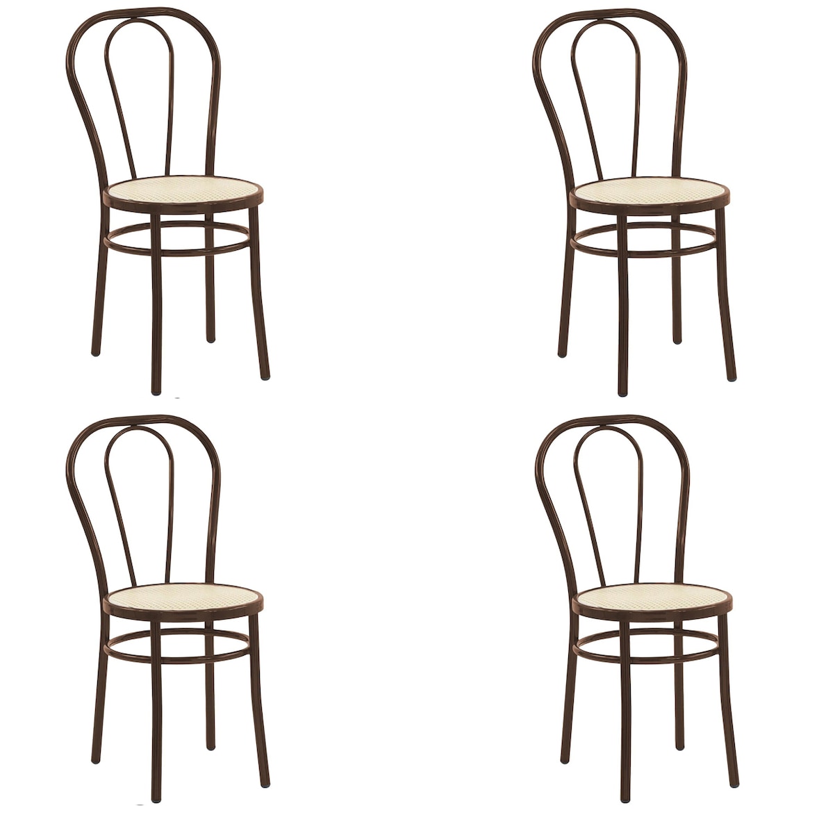 SEDIAOFFICE Set da 4 Sedie Modello Thonet in Metallo 88x48x42 cm Ideale Per Bar, Ristoranti, Sale e Bistrot ad Uso Interno e Esterno Marrone Lucido