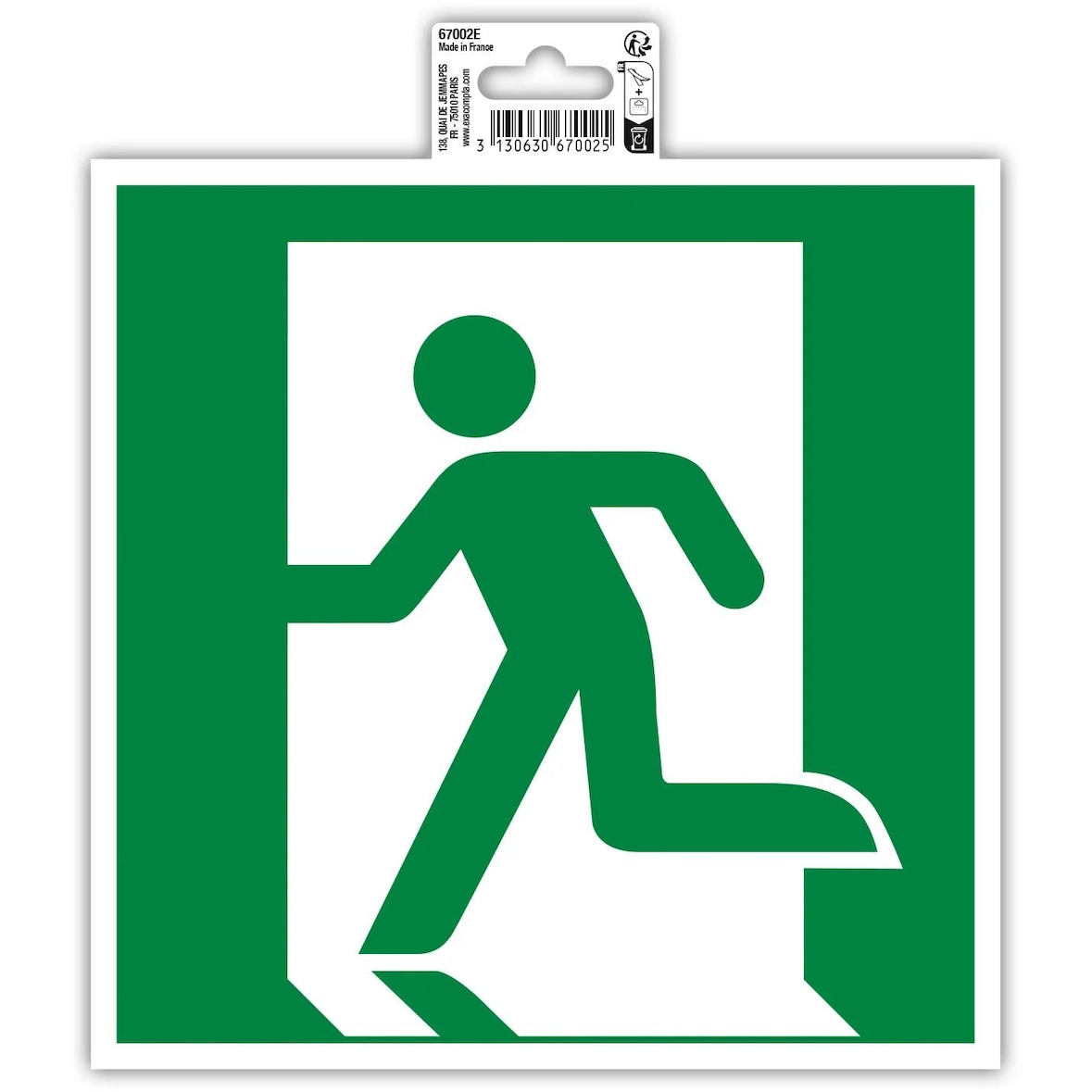 Exacompta 67002E Hinweisschild, Evakuierung links, PVC, selbstklebend und rutschfest, 20x20 cm - Grün
