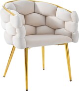 thumbnail of Esszimmerstühle 6er Set Samt Beige 44x41x74 cm mit goldfarbenem Rückengestell, Metallbeinen, ergonomischer Rückenlehne und verstellbaren Fußgleitern