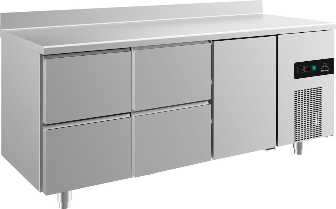 Gastro Edelstahl Kühltisch 1 Tür(rechts) 4 Schubladen Aufkantung, 1865x700x850mm -2/+8°C 474L