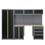 thumbnail of Werkstattwand 13-tlg. modulares Werkstattschranksystem aus Stahl mit massiver Holzarbeitsplatte grün