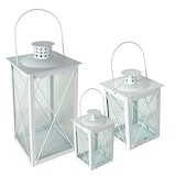 thumbnail of 3er Set schöne Laternen Windlicht Weiß Metall mit Griff