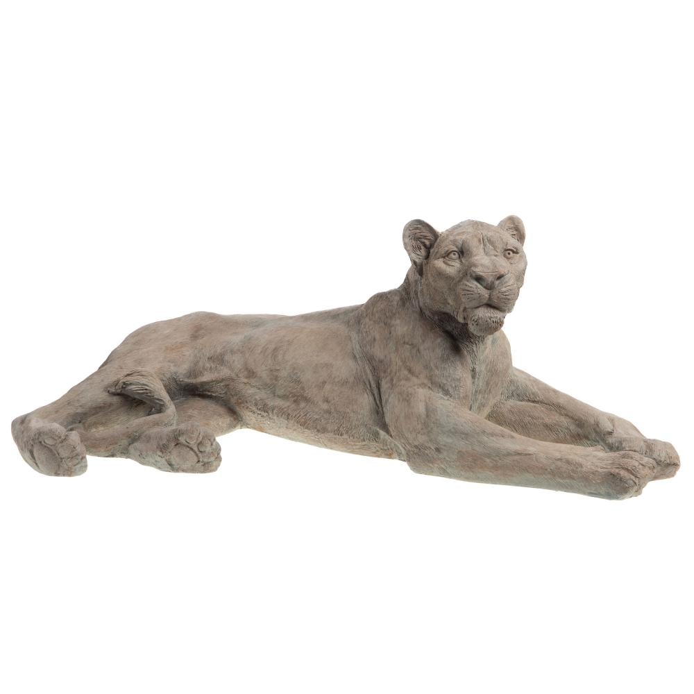 Lionne allongée naturel 110 cm -  Crème / Ivoire Autre forme Résine Amadeus 110.00x55.00 cm