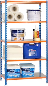 thumbnail of SimonRack Estantería Metálica, 1800x900x400 mm, 5 Alturas, Bandeja Metal, 180 kg de Punto Flexión, Azul/Naranja/Galva - Simonclick