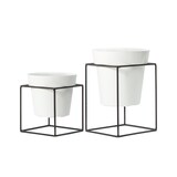 thumbnail of Blumentopf / Pflanztopf, mit Metallständer, 2er-Set, weiß / schwarz, Metall / Polypropylen