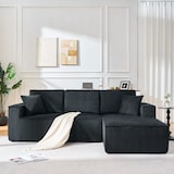 thumbnail of Modulares Ecksofa L Form Cord Schwarz 235x128x60 cm mit Chaiselongue 2 Sitzer Sitzgruppe inklusive 2 Kissen platzsparend vakuumverpackt