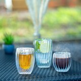 thumbnail of Intirilife 4x Doppelwandiges Thermo Glas - Striped Style - 190ml - Mundgeblasen isoliert für Latte Macchiato, als Teeglas oder Kaffeeglas mit Henkel