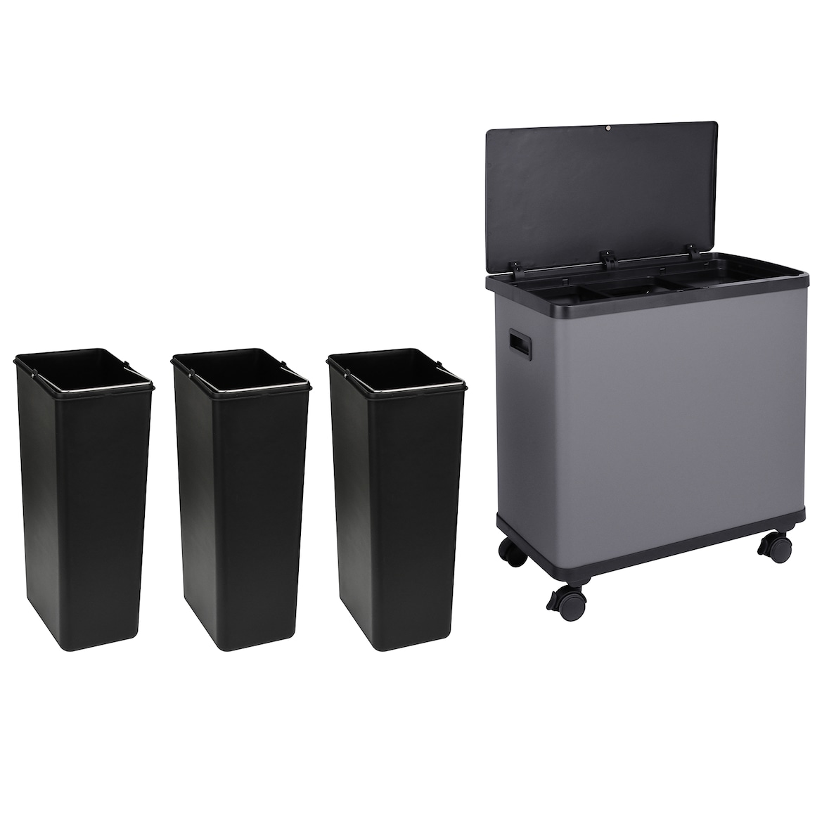 SVITA SR3X18 54L Afvalbak met sensorbediening 3 compartimenten recyclingsysteem staal grijs